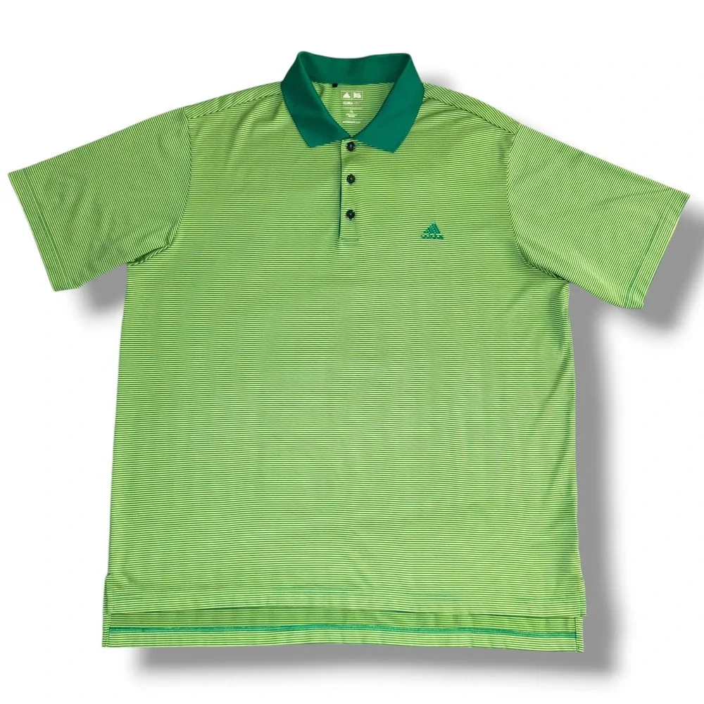 Adidas Polo Shirt Men XL Green Micro Stripe Climalite Short‎ Sleeve Golf Top